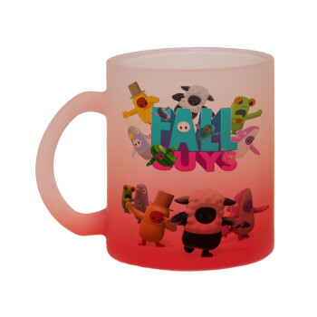 FALL GUYS, Κούπα γυάλινη δίχρωμη με βάση το κόκκινο ματ, 330ml