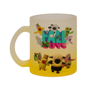 FALL GUYS, Κούπα γυάλινη δίχρωμη με βάση το κίτρινο ματ, 330ml