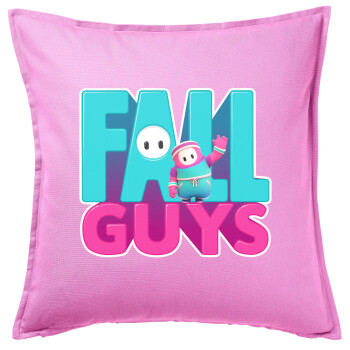 FALL GUYS, Μαξιλάρι καναπέ ΡΟΖ 100% βαμβάκι, περιέχεται το γέμισμα (50x50cm)