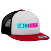 Adult Foam Flat Snapback with Mesh Red-White-Black (POLYESTER, ADULT, UNISEX, ONE SIZE)