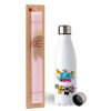 Easter Set, metallic stainless steel water bottle (750ml) & scented flat Easter candle (30cm) (PINK)