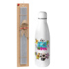 Easter Set, metallic stainless thermos bottle (500ml) & scented flat Easter candle (30cm) (GRAY)