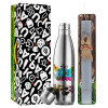Easter Set, metallic stainless thermos flask (500ml) & scented flat Easter candle (30cm) (GRAY)