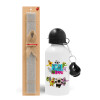 Easter Set, metallic aluminum water bottle (500ml) & aromatic flat Easter candle (30cm) (GRAY)