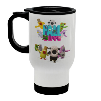 FALL GUYS, Κούπα ταξιδιού ανοξείδωτη με καπάκι, διπλού τοιχώματος (θερμό) λευκή 450ml
