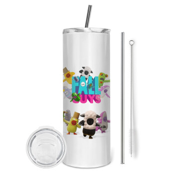FALL GUYS, Eco friendly stainless steel tumbler 600ml, with metal straw & cleaning brush