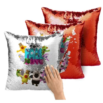 FALL GUYS, Μαξιλάρι καναπέ Μαγικό Κόκκινο με πούλιες 40x40cm περιέχεται το γέμισμα