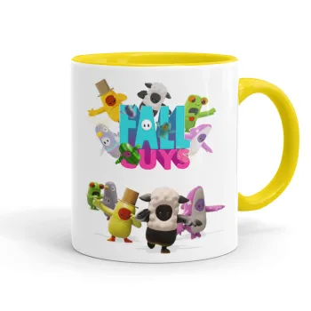 FALL GUYS, Κούπα χρωματιστή κίτρινη, κεραμική, 330ml