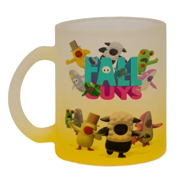 FALL GUYS, Κούπα γυάλινη δίχρωμη με βάση το κίτρινο ματ, 330ml