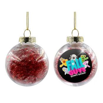 FALL GUYS, Transparent Christmas tree ball ornament with red filling 8cm