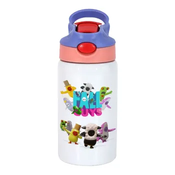 FALL GUYS, Children's hot water bottle, stainless steel, with safety straw, pink/purple (350ml)
