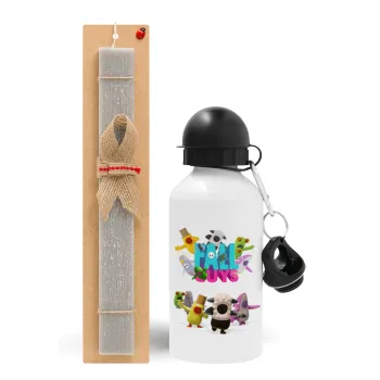 FALL GUYS, Easter Set, metallic aluminum water bottle (500ml) & aromatic flat Easter candle (30cm) (GRAY)