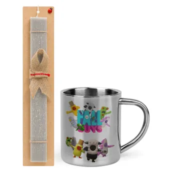 FALL GUYS, Easter Set, metallic thermal cup (300ml) & Easter aromatic flat candle (30cm) (GRAY)