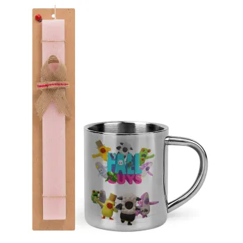 FALL GUYS, Easter Set, metallic thermal cup (300ml) & aromatic flat Easter candle (30cm) (PINK)
