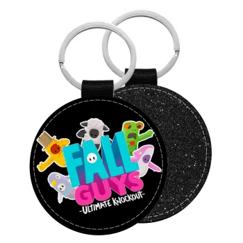 FALL GUYS, Μπρελόκ Δερματίνη, στρογγυλό ΜΑΥΡΟ (5cm)