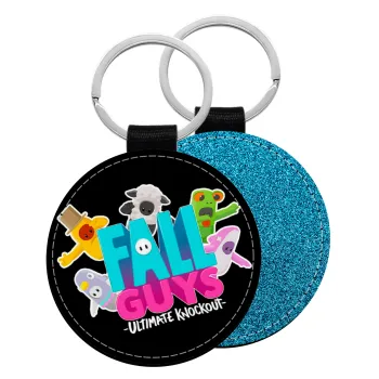 FALL GUYS, Μπρελόκ Δερματίνη, στρογγυλό ΜΠΛΕ (5cm)