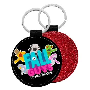 FALL GUYS, Μπρελόκ Δερματίνη, στρογγυλό ΚΟΚΚΙΝΟ (5cm)