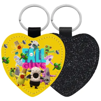 FALL GUYS, Μπρελόκ PU δερμάτινο glitter καρδιά ΜΑΥΡΟ