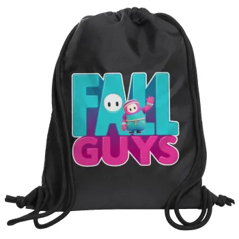 FALL GUYS, Backpack pouch GYMBAG Black, with pocket (40x48cm) & thick cords