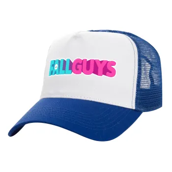 FALL GUYS, Adult Structured Trucker Hat, with Mesh, WHITE/BLUE (100% COTTON, ADULT, UNISEX, ONE SIZE)