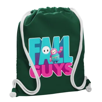 FALL GUYS, Backpack pouch GYMBAG BOTTLE GREEN, with pocket (40x48cm) & thick white cords
