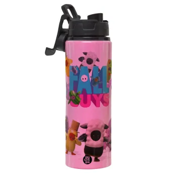 FALL GUYS, Metallic water bottle with safety lid, 850ml aluminum