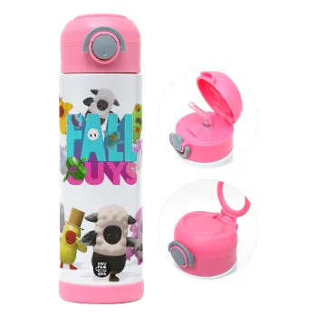 FALL GUYS, Children's hot water bottle, stainless steel, with safety straw, PINK (500ml)