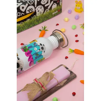 FALL GUYS, Easter Set, SS Metallic water bottle (620ml, stainless steel) & scented flat Easter candle (30cm) (PINK)