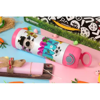 FALL GUYS, Easter candle, Childrens hot water bottle, stainless steel, with safety straw, PINK (500ml)