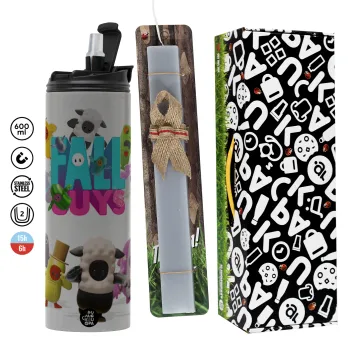 FALL GUYS, Easter candle with Grey Tumbler Thermo 600ml & aromatic flat candle (30cm) (GREY)