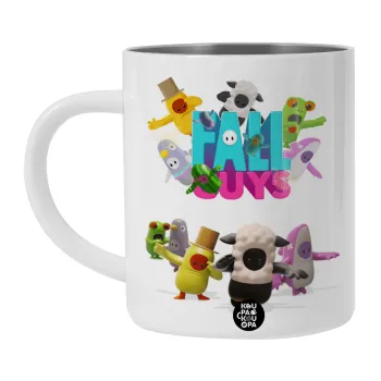 FALL GUYS, Λευκή Ανοξείδωτη Μεταλλική Κούπα 450ml - Διπλού Τοιχώματος 