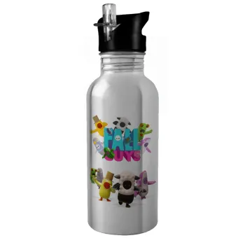 FALL GUYS, Παγούρι νερού Ασημένιο με καλαμάκι, ανοξείδωτο ατσάλι 600ml