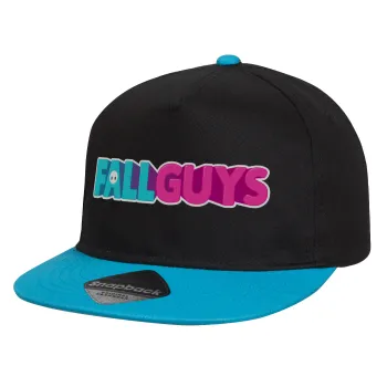 FALL GUYS, Child's Flat Snapback Hat, Black/Blue (100% COTTON, CHILD, UNISEX, ONE SIZE)