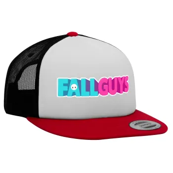 FALL GUYS, Adult Foam Flat Snapback with Mesh Red-White-Black (POLYESTER, ADULT, UNISEX, ONE SIZE)