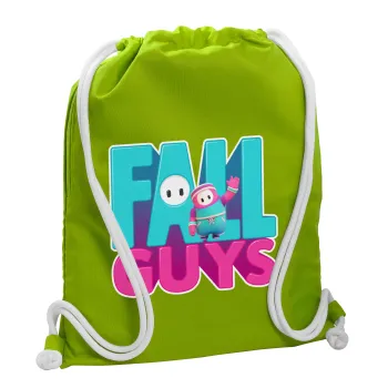 FALL GUYS, Backpack bag GYMBAG LIME GREEN, with pocket (40x48cm) & thick cords