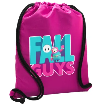 FALL GUYS, Backpack pouch GYMBAG Fuchsia, with pocket (40x48cm) & thick cords