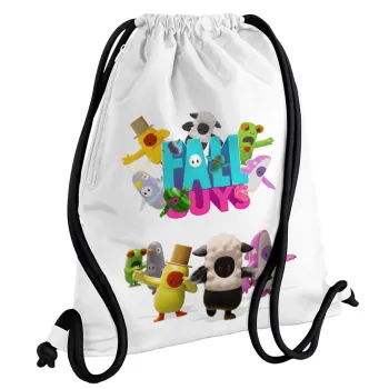 FALL GUYS, Τσάντα πλάτης πουγκί GYMBAG λευκή, με τσέπη (40x48cm) & χονδρά κορδόνια
