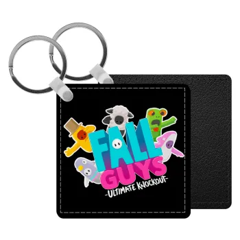 FALL GUYS, Μπρελόκ Δερματίνη, τετράγωνο ΜΑΥΡΟ (5x5cm)