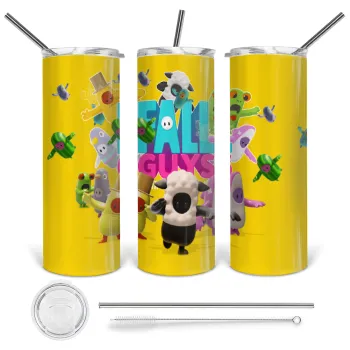 FALL GUYS, Tumbler stainless steel 600ml, with metal straw & cleaning brush