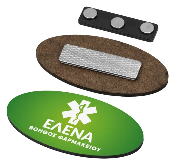 Φαρμακείο πράσινο με κηρύκειο — Name Tags/Badge Ξύλινο οβάλ με μαγνήτη ασφαλείας (75x40mm)