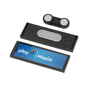 Play opap πρακτορείο, Name Tags/Badge Anthracite με μαγνήτη ασφαλείας (64x22mm)