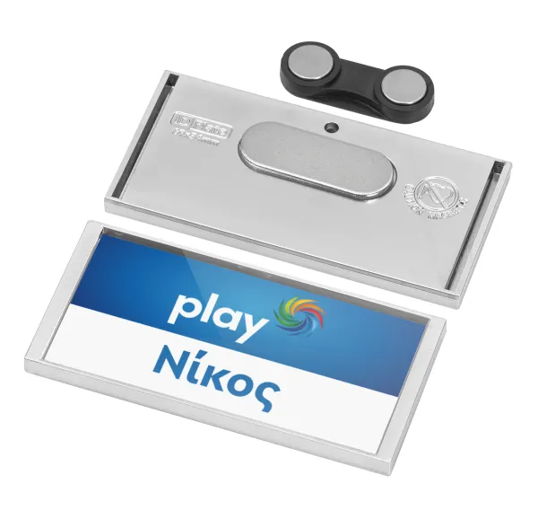 Play opap πρακτορείο — Name Tags/Badge Silver με μαγνήτη ασφαλείας (75x36mm)