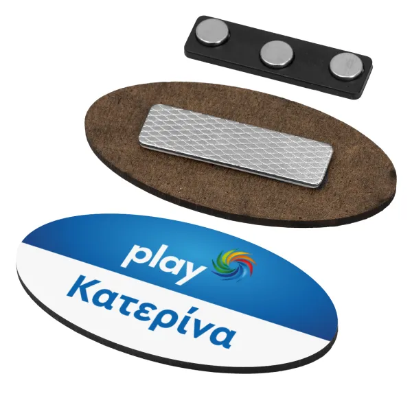 Play opap πρακτορείο — Name Tags/Badge Ξύλινο οβάλ με μαγνήτη ασφαλείας (75x40mm)