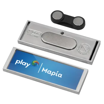 Play opap πρακτορείο, Name Tags/Badge Silver με μαγνήτη ασφαλείας