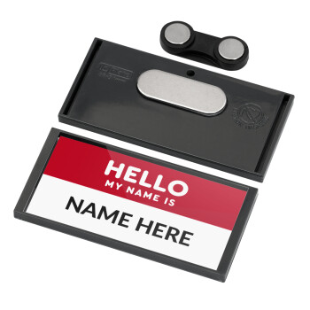 Your name here simple RED, Name Tags/Badge Anthracite με μαγνήτη ασφαλείας (75x36mm)