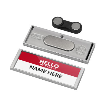 Your name here simple RED, Nametag silver με μαγνήτη ασφαλείας (64x22mm)