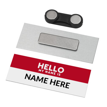 Your name here simple RED, Name Tags/Badge Metal με μαγνήτη ασφαλείας (65x25mm)