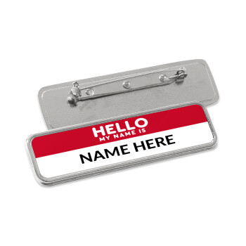 Your name here simple RED, Name Tags/Badge Metal Pin/Safety  (7x2cm)