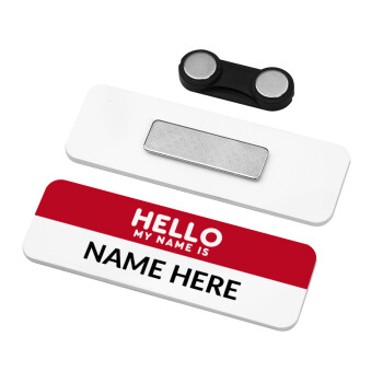 Your name here simple RED, Name Tags/Badge Plexiglass με μαγνήτη ασφαλείας (75x25mm)
