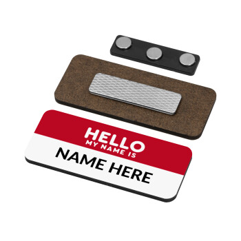 Your name here simple RED, Name Tags/Badge Ξύλινο με μαγνήτη ασφαλείας (75x30mm)